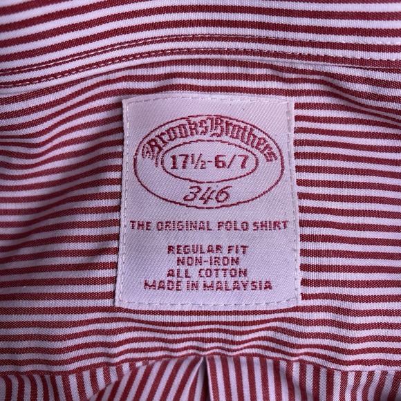 Brooks Brothers 346 Shirt 17.5 6 7 Mens L/S Button Down Red Striped VGUC - Picture 7 of 8